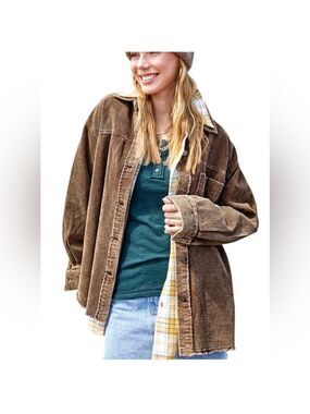 LA MIEL CORDUROY DAISY JACKET Oversized Dropped Long Sleeves Frayed Raw Hem Sz